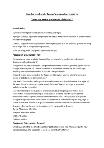 Lesson 6 - essay planning and group work for Reagan unit