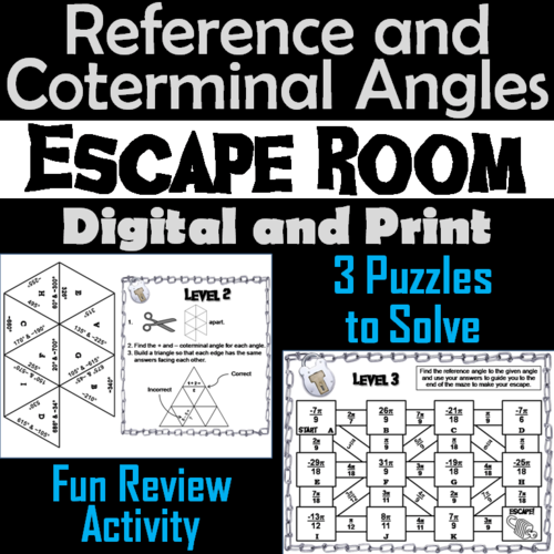 Reference Angles and Coterminal Angles Activity: Math Escape Room Algebra