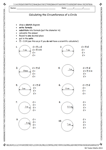 Circumference of a circle worksheet