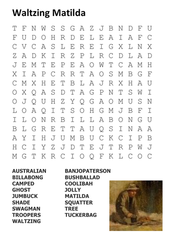 Waltzing Matilda Word Search