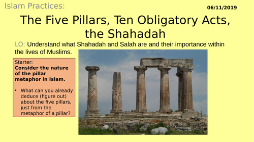 AQA GCSE RE RS - Islam Practices L1 - 5 pillars, 10 obligatory acts and Shahadah