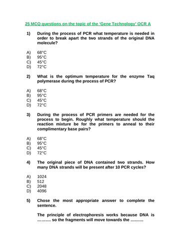 OCR A 25 MCQS on 'Gene Technology'