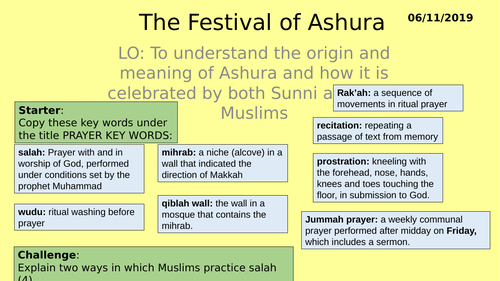 AQA GCSE RE RS - Islam Practices L8 - Ashura | Teaching Resources