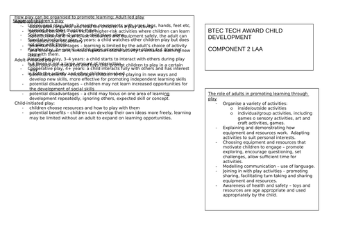 Component 2 Knowledge organiser BTEC Tech Award Child Development Level 1/2