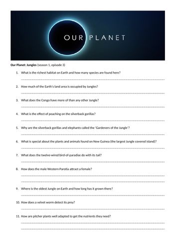Our Planet: Jungles Worksheet Teaching Resources