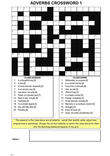 ADVERBS CROSSWORDS Teaching Resources