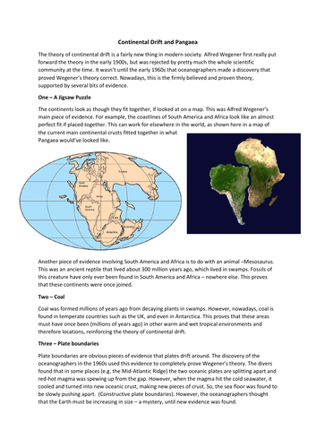 GCSE Geography - continental drift and Pangaea