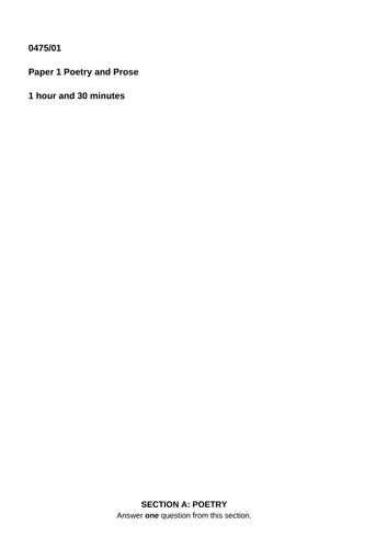 Mocked Up exam paper poetry and prose- Songs and Stories of Ourselves 0475