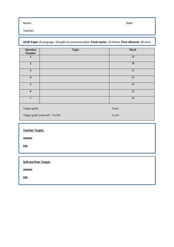 GCSE Psychology AQA New Spec 2017 Paper 2 - LANGUAGE, THOUGHT & COMMUNICATION - End of Topic Test