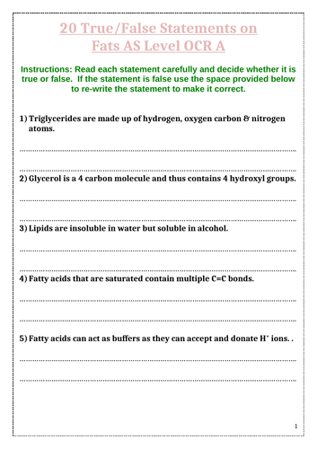AS Biology Biological Molecules (Fats) OCR A