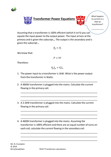 GCSE Physics - Transformer equations VpIp=VsIs