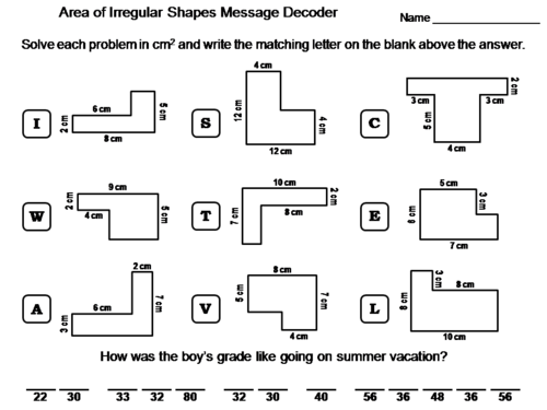 Area of Irregular Shapes Activity: Math Message Decoder
