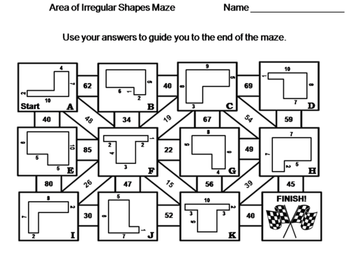 Area of Irregular Shapes Activity: Math Maze