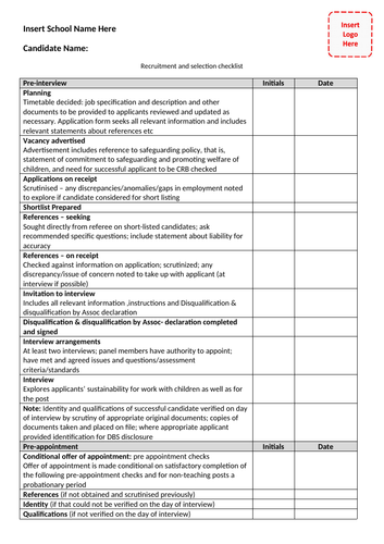 Recruitment and selection checklist 2019