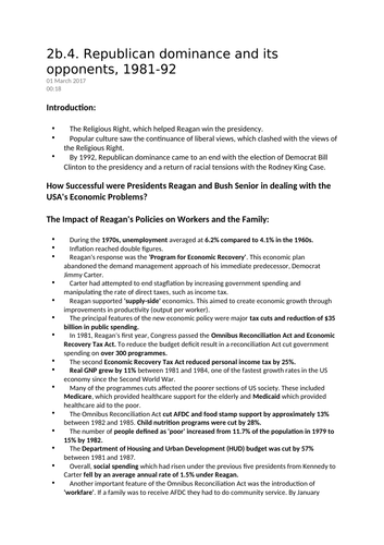 Edexcel A Level History - USA Republican dominance summarized notes