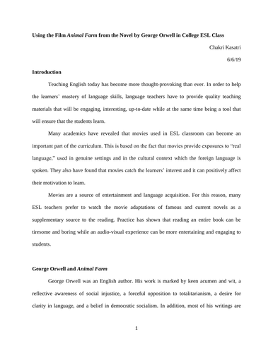Using the Film Animal Farm from the Novel by George Orwell in College ESL Class