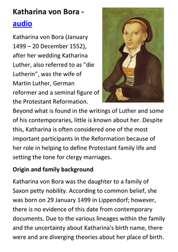 Katharina von Bora (Martin Luther) Handout