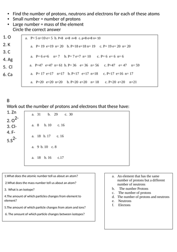 Isotopes Worksheet KS3