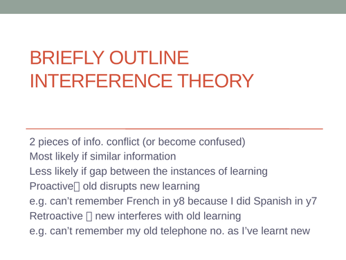 Revision Activities - Theories of Forgetting