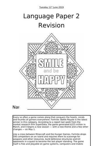 AQA Language Paper 2 Work Packs