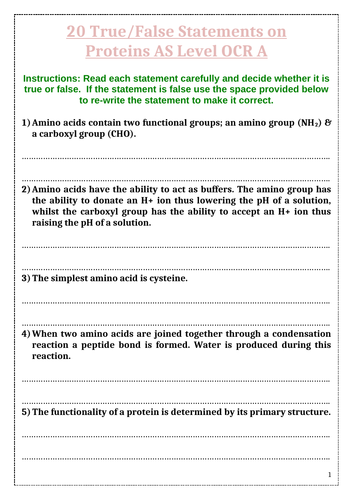 AS Biology Biological Molecules (Proteins) OCR A