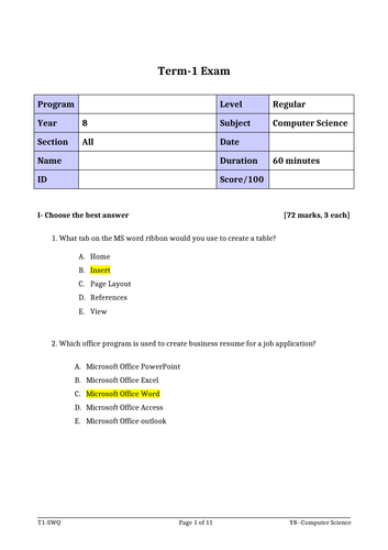 Microsoft Word Exam with Solution