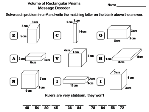 Volume of Rectangular Prisms Activity: Math Message Decoder