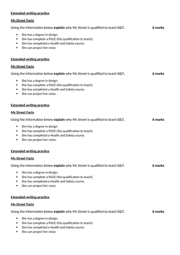 D&T Starter Extended Question practice