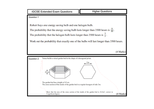 Selection of Higher iGCSE Exam Questions with Worked Solutions