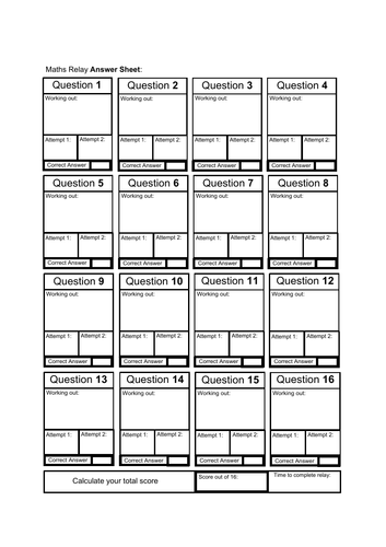 Maths Revision Relay for KS3 and KS4