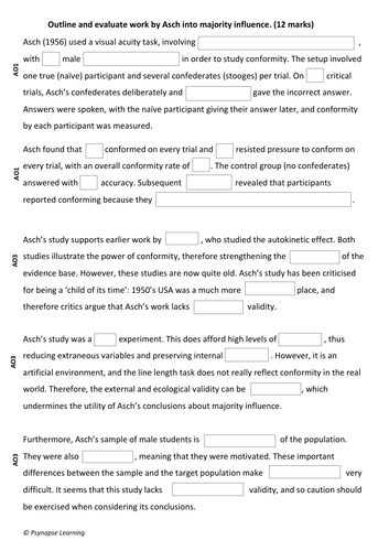 Essay Cloze/GapFill: Asch and Conformity