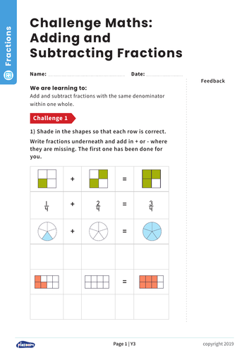 Adding And Subtracting Fractions: Y3 – Fractions – Maths Challenge | Teaching Resources