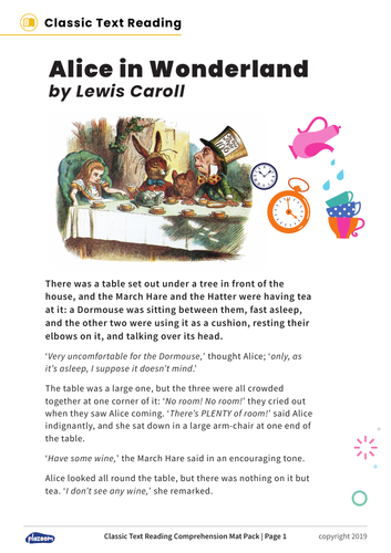 Classic Text Reading Comprehension Mat Pack: Alice in Wonderland, Dracula, Hound of the Baskervilles