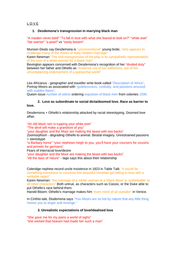 Othello Love essay plan