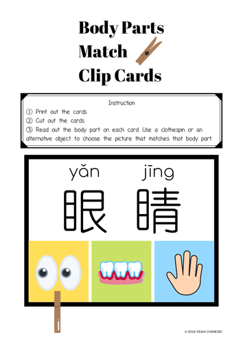 Body Parts Matching Activity (Mandarin Chinese)