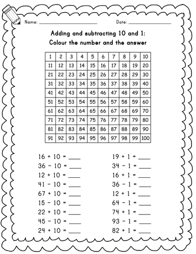 Adding and subtracting 10 and 1 by emmavgriffin | Teaching Resources