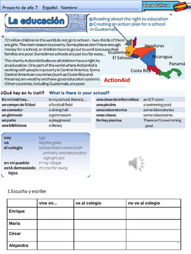 Year 7 Spanish project for Viva1 Module 3 Education