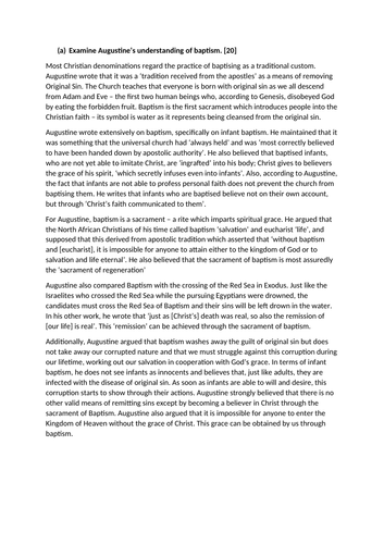 A-LEVEL CHRISTIANITY - Baptism -  Sample Answers