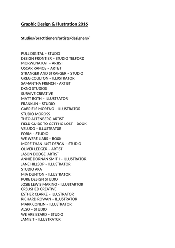 List of Illustrators and Studios