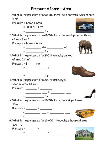 pressure worksheet ks3 scaffolded by sciencedoctor teaching resources