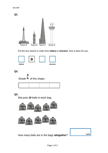 KS1 - Maths Reasoning Assessment Test Papers