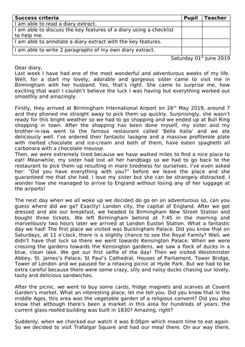 Diary entry example | Teaching Resources