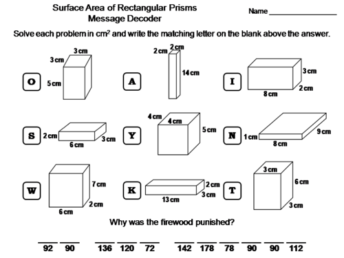 Surface Area of Rectangular Prisms Activity: Math Message Decoder