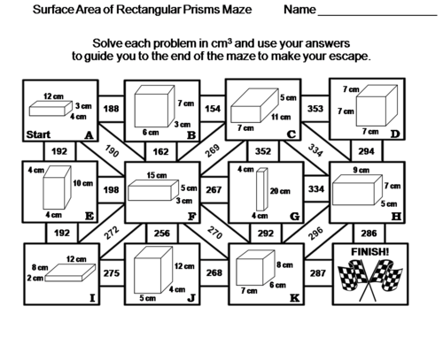Surface Area of Rectangular Prisms Activity: Math Maze