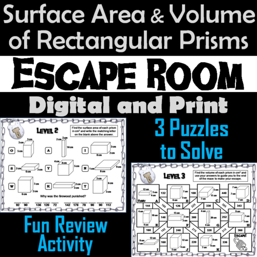 Surface Area and Volume of Rectangular Prisms Activity: Escape Room Geometry