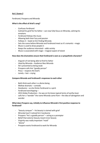 Tempest Act 1 scene 2 notes and analysis A*