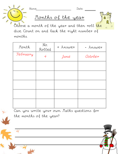 Months of the year worksheets for Mixed abilities