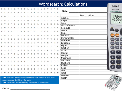 Maths Calculations Wordsearch Sheet Starter Activity Keywords Cover Homework Mathematics