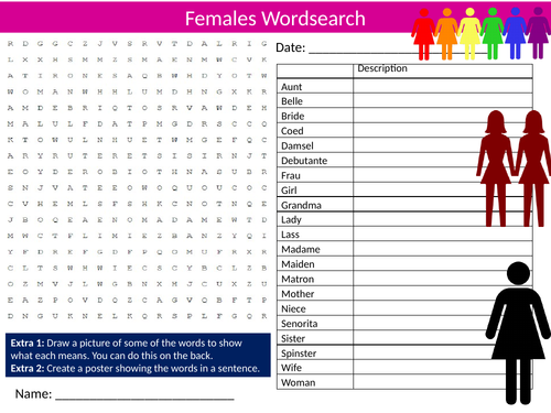 Females Wordsearch Sheet Starter Activity Keywords Cover Homework Women's Day
