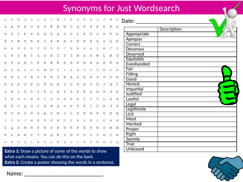 Synonyms for Just Wordsearch Sheet Starter Activity Keywords Cover Homework English Language